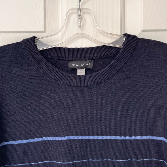 NWOT Tahari Men’s Wool Blend Navy Striped Crewneck Sweater S - Picture 5 of 10